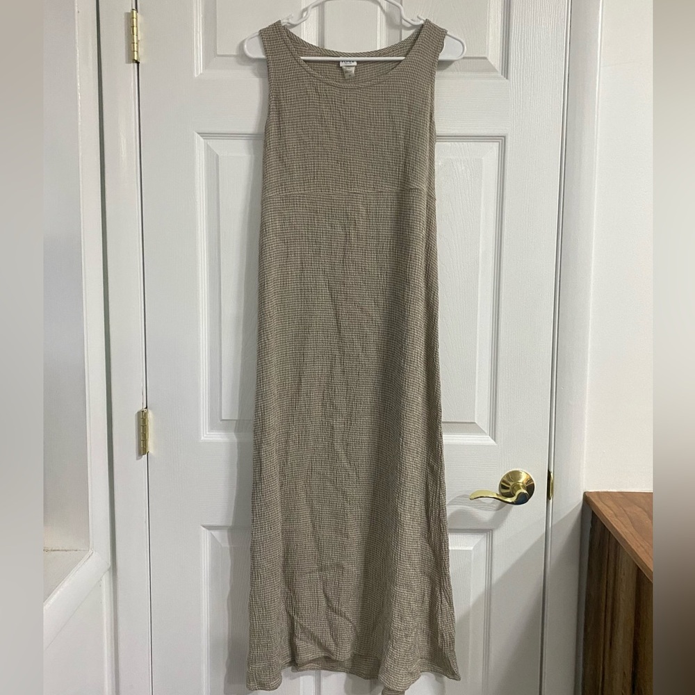 Eileen Fisher Linen Gingham Laganlook coastal grandma Midi Dress